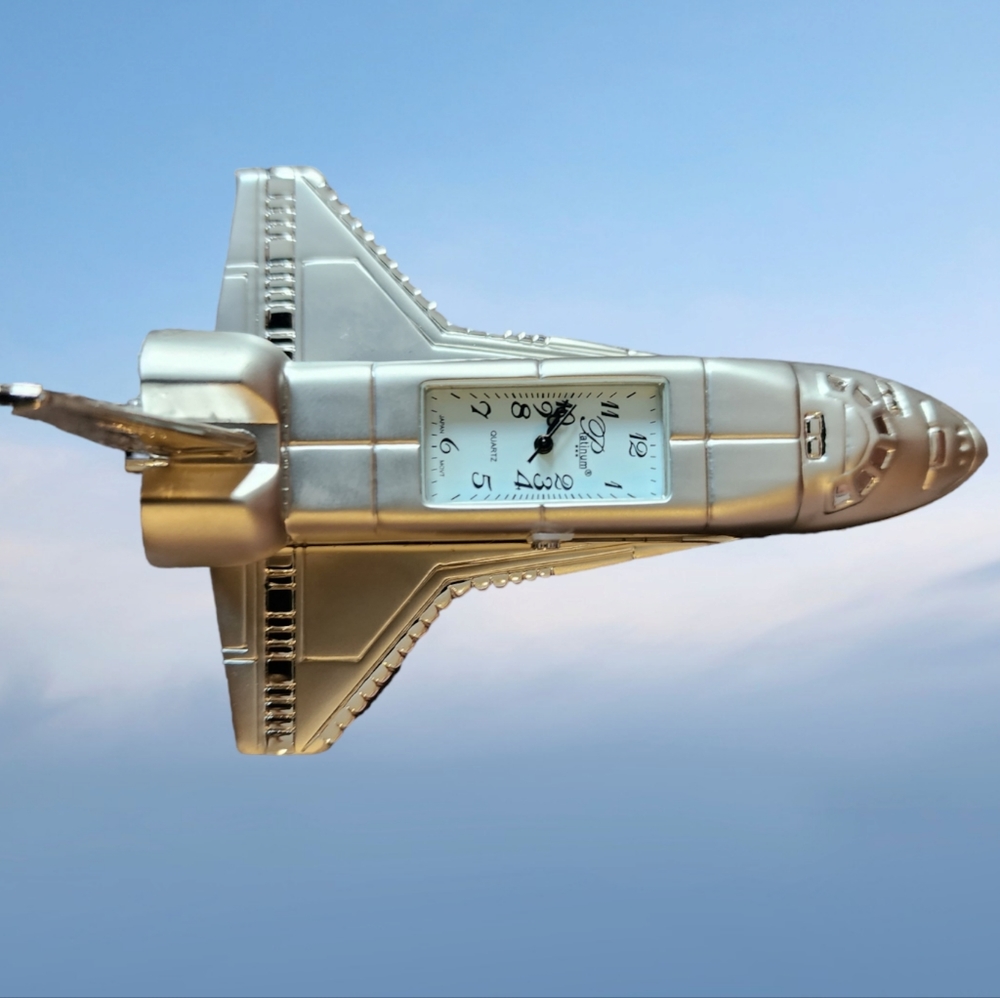 Rare Platinum Silver Space Shuttle Clock NIB - Picture 9 of 11